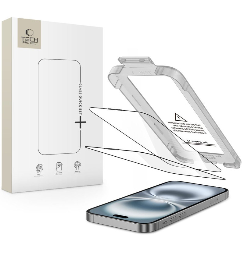 SZKŁO HARTOWANE TECH-PROTECT QUICK SET+ 2-PACK IPHONE 17 BLACK  SZKŁO HARTOWANE TECH-PROTECT QUICK SET+ 2-PACK IPHONE 17 BLACK