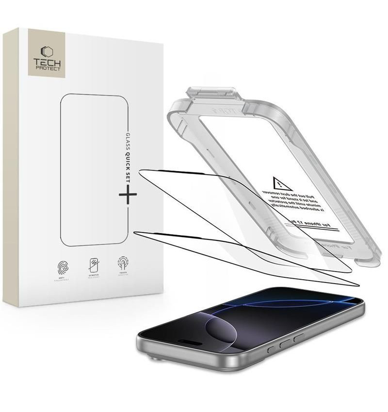 SZKŁO HARTOWANE TECH-PROTECT QUICK SET+ 2-PACK IPHONE 17 PRO MAX BLACK  SZKŁO HARTOWANE TECH-PROTECT QUICK SET+ 2-PACK IPHONE 17 PRO MAX BLACK