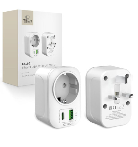 TECH-PROTECT TA100 TRAVEL ADAPTER UK TO EU WHITE