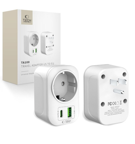 TECH-PROTECT TA100 TRAVEL ADAPTER US TO EU WHITE