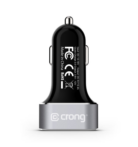 Crong Power Car Charger 30W - Ładowarka samochodowa USB QuickCharge 3.0 + USB 2.4A (aluminium) 