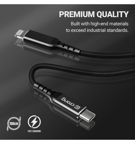 Crong Armor Link - Kabel USB-C Lightning Fast Charging MFi 150cm (czarny) 
