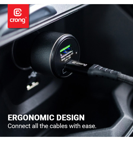 Crong Power Car Charger 63W – Ładowarka samochodowa USB-C PD 45W + USB QC 3.0 18W (czarny) 