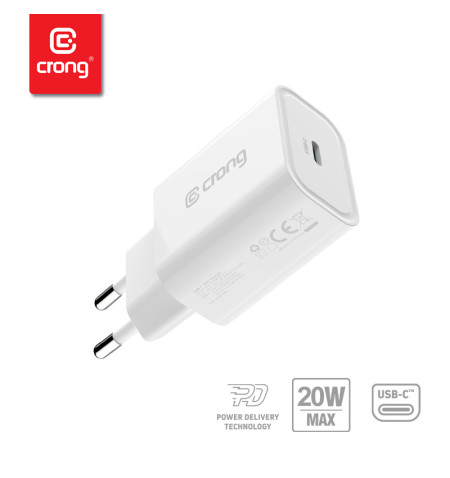 Crong USB-C Travel Charger – Ładowarka sieciowa USB-C Power Delivery 20W (biały) 