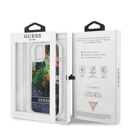 Guess Liquid Glitter Flower – Etui iPhone 13 mini (niebieski) 