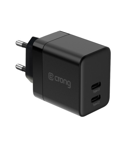 Crong Ultra Compact GaN - Ładowarka sieciowa 2x USB-C 35W PD 3.0 z PPS (czarny) 