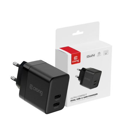 Crong Ultra Compact GaN - Ładowarka sieciowa 2x USB-C 35W PD 3.0 z PPS (czarny) 