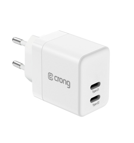 Crong Ultra Compact GaN - Ładowarka sieciowa 2x USB-C 35W PD 3.0 z PPS (biały) 