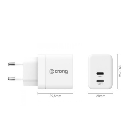 Crong Ultra Compact GaN - Ładowarka sieciowa 2x USB-C 35W PD 3.0 z PPS (biały) 