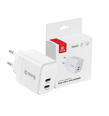Crong Ultra Compact GaN - Ładowarka sieciowa 2x USB-C 35W PD 3.0 z PPS (biały) 