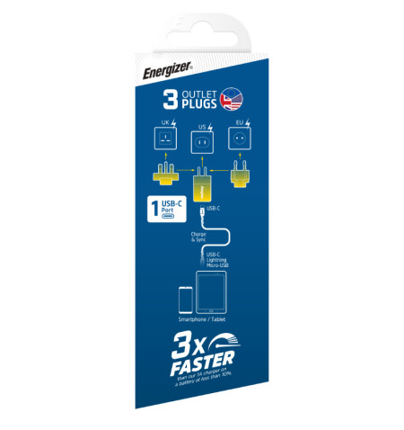 Energizer Ultimate - Ładowarka sieciowa podróżna Multiplug EU / UK / US GaN USB-C 20W PD (Srebrny) 