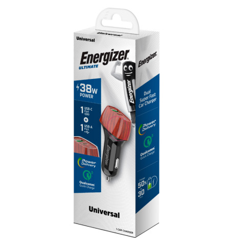 Energizer Ultimate - Ładowarka samochodowa USB-C USB-A 38W PD + QC3.0 (Walnut) 