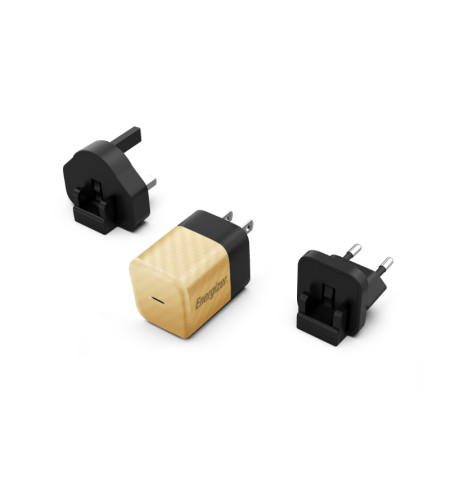 Energizer Ultimate - Ładowarka sieciowa podróżna Multiplug EU / UK / US GaN USB-C 20W PD (Złoty) 