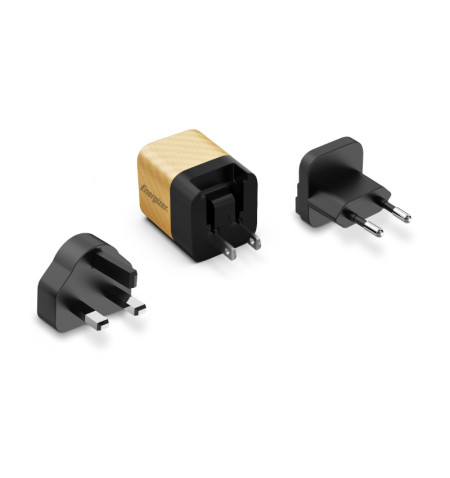 Energizer Ultimate - Ładowarka sieciowa podróżna Multiplug EU / UK / US GaN USB-C 20W PD (Złoty) 