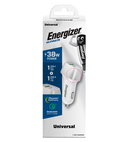 Energizer Ultimate - Ładowarka samochodowa USB-C USB-A 38W PD + QC3.0 (Biały / Srebrny) 