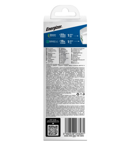 Energizer Ultimate - Ładowarka samochodowa USB-C USB-A 38W PD + QC3.0 (Biały / Srebrny) 