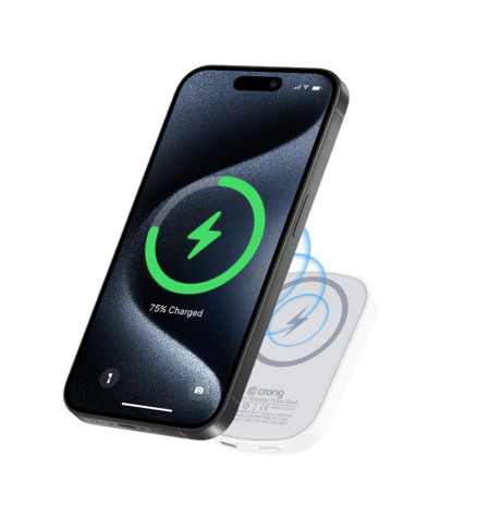 Crong MagSpot Power Bank - Bezprzewodowy power bank ultra slim z MagSafe 5000mAh, USB-C 20W PD (biały) 